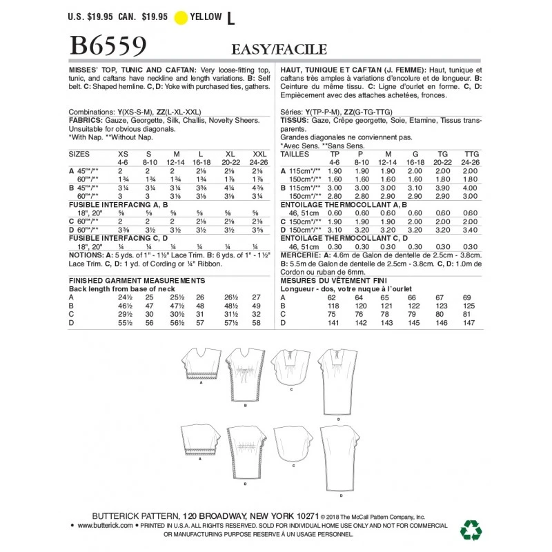 Butterick Sewing Pattern 6559 Women's Loose Fitting Tunic And Dress 4 Butterick Sewing Pattern 6559 Women's Loose Fitting Tunic And Dress - Image 2