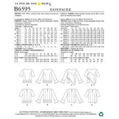 Butterick Sewing Pattern 6595 Misses' Tops With Sleeve & Flounce Options -OHSEWCRAFTY butterick sewing pattern 6595 misses tops with sleeve flounce options 1