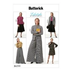 Butterick Sewing Pattern 6599 Misses' Jacket, Top, Dress And Wide Leg Trousers