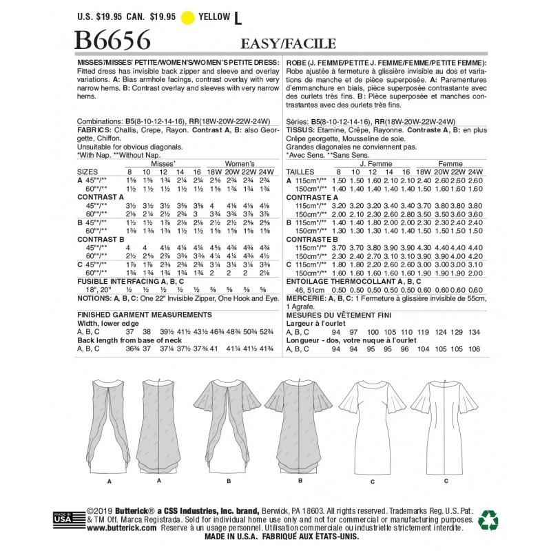 Butterick Sewing Pattern 6656 Misses' Fitted Dress With Frilly Chiffon 4 Butterick Sewing Pattern 6656 Misses' Fitted Dress With Frilly Chiffon - Image 2