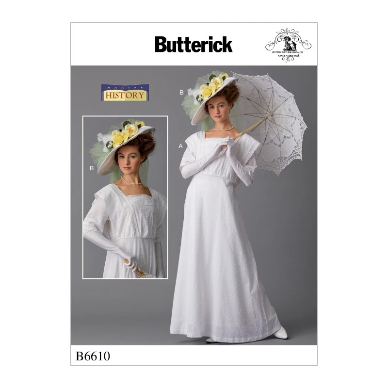 Butterick Sewing Pattern 6610 Misses' Vintage Period Dress And Hat 3 Butterick Sewing Pattern 6610 Misses' Vintage Period Dress And Hat