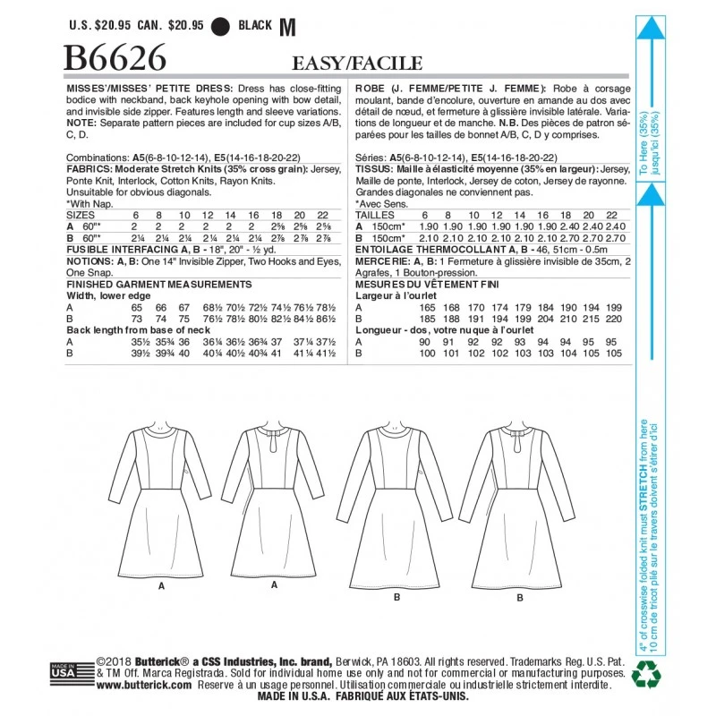 Butterick Sewing Pattern 6626 Women's Petite Dress 4 Butterick Sewing Pattern 6626 Women's Petite Dress - Image 2