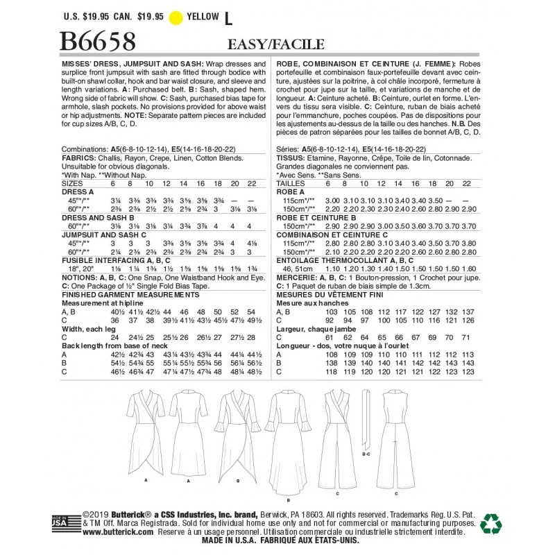 Butterick Sewing Pattern 6658 Misses' Dress Or Jumpsuit With Sash 4 Butterick Sewing Pattern 6658 Misses' Dress Or Jumpsuit With Sash - Image 2