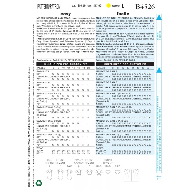 Butterick Sewing Pattern B4526 Misses’ Lined One/Two Piece Swimsuit And Wrap 10 Butterick Sewing Pattern B4526 Misses’ Lined One/Two Piece Swimsuit And Wrap - Image 8