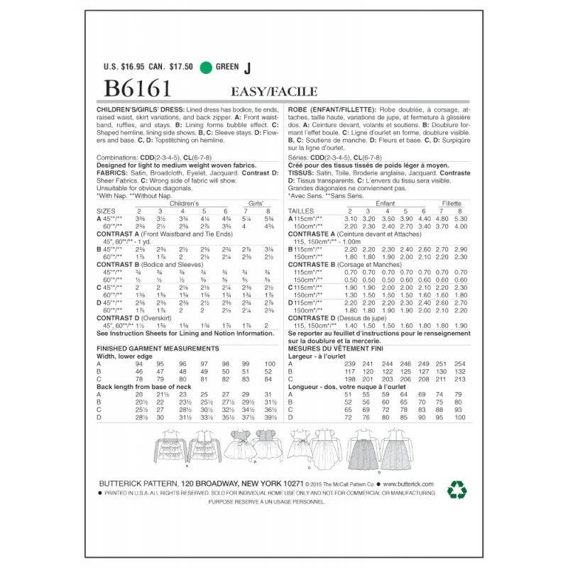 Butterick Sewing Pattern B6161 Children’s/Girls’ Dresses With Skirt Variations 9 Butterick Sewing Pattern B6161 Children’s/Girls’ Dresses With Skirt Variations - Image 7