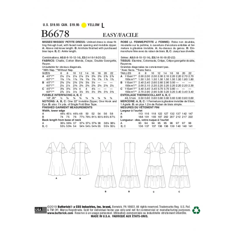 Butterick Sewing Pattern B6678 Misses' Petite Unlined Dress 3 Butterick Sewing Pattern B6678 Misses' Petite Unlined Dress