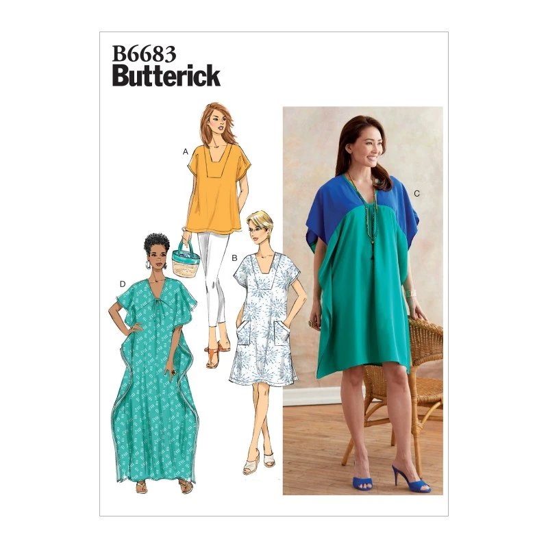 Butterick Sewing Pattern B6683 Misses' Caftan Tunic Top Maxi Dress Loose Fit 3 Butterick Sewing Pattern B6683 Misses' Caftan Tunic Top Maxi Dress Loose Fit