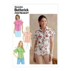 Butterick Sewing Pattern B6686 Misses’ Semi-Fitted Tops With Sleeve Variations