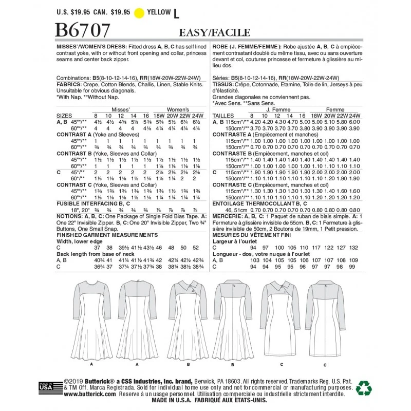 Butterick Sewing Pattern B6707 Womens Fitted Dress With Contrast Yolk 4 Butterick Sewing Pattern B6707 Womens Fitted Dress With Contrast Yolk - Image 2