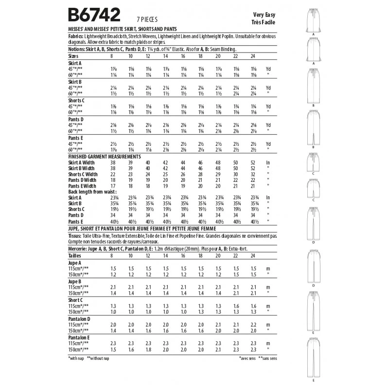 Butterick Sewing Pattern B6742 Misses/Petite Elastic Waist Skirts Shorts Trouser 4 Butterick Sewing Pattern B6742 Misses/Petite Elastic Waist Skirts Shorts Trouser - Image 2