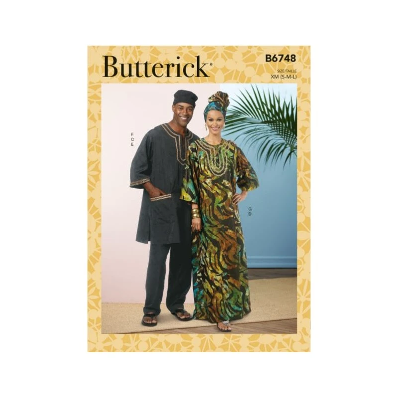 Butterick Sewing Pattern B6748 Misses'/Men's Tunic Caftan Trousers Head Wrap 3 Butterick Sewing Pattern B6748 Misses'/Men's Tunic Caftan Trousers Head Wrap