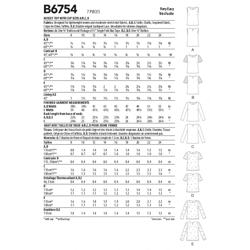 Butterick Sewing Pattern B6754 Misses' Semi Fitted Top With Key Hole Closure 4 Butterick Sewing Pattern B6754 Misses' Semi Fitted Top With Key Hole Closure - Image 2