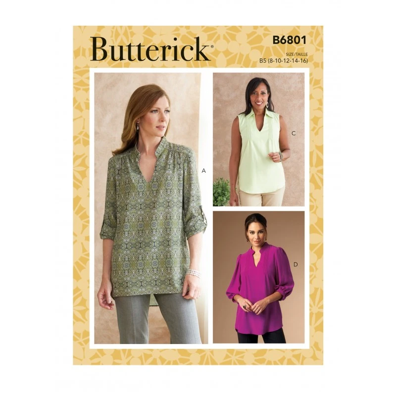 Butterick Sewing Pattern B6801 Misses' Pullover Top Shirt Blouse Pleat Detail 3 Butterick Sewing Pattern B6801 Misses' Pullover Top Shirt Blouse Pleat Detail