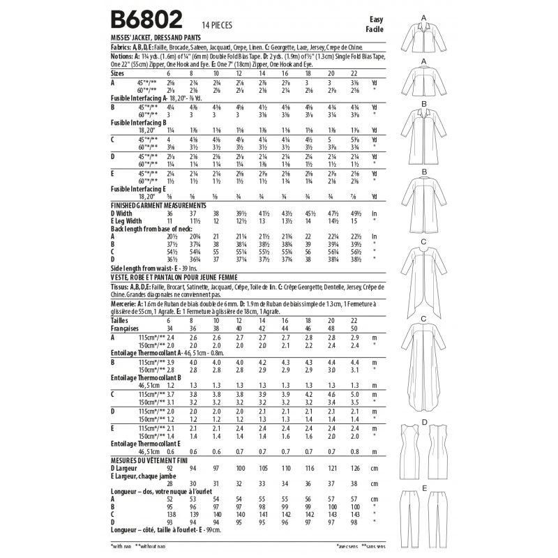 Butterick Sewing Pattern B6802 Misses' Loose Fit Jacket Coat And Dress Trousers 4 Butterick Sewing Pattern B6802 Misses' Loose Fit Jacket Coat And Dress Trousers - Image 2