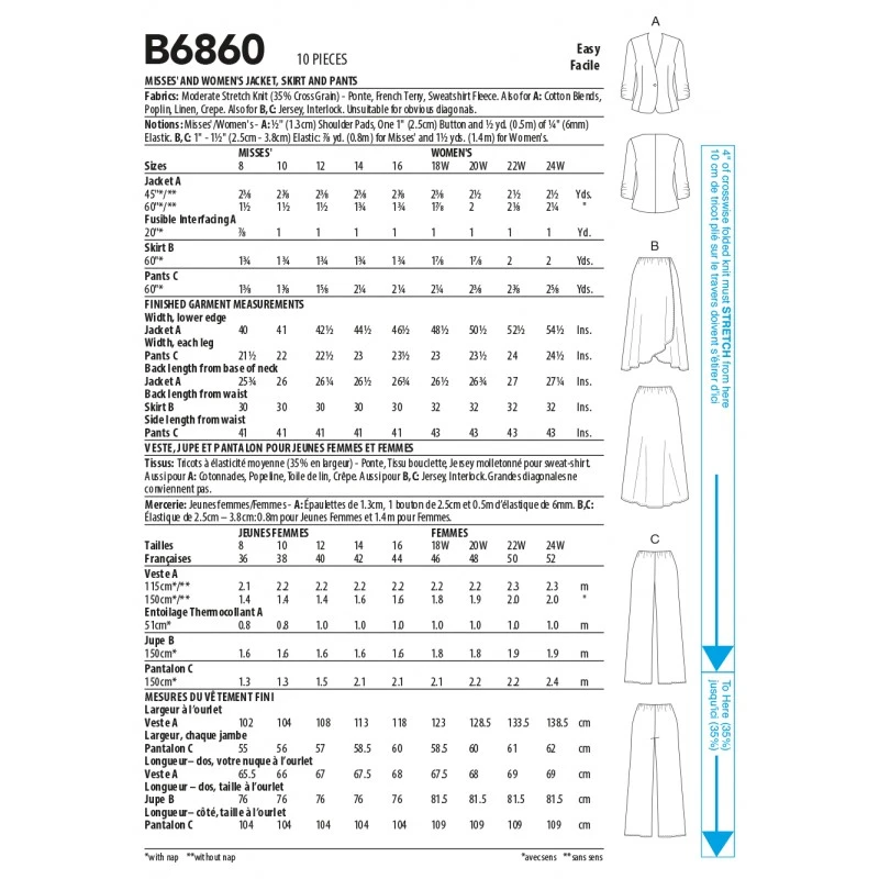 Butterick Sewing Pattern B6860 Misses Jacket Blazer Wrap Skirt Wide Leg Trousers 4 Butterick Sewing Pattern B6860 Misses Jacket Blazer Wrap Skirt Wide Leg Trousers - Image 2