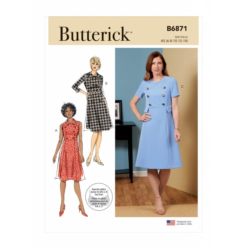 Butterick Sewing Pattern B6871 Misses' A-line Dress With High Waist 4 Butterick Sewing Pattern B6871 Misses' A-line Dress With High Waist - Image 2