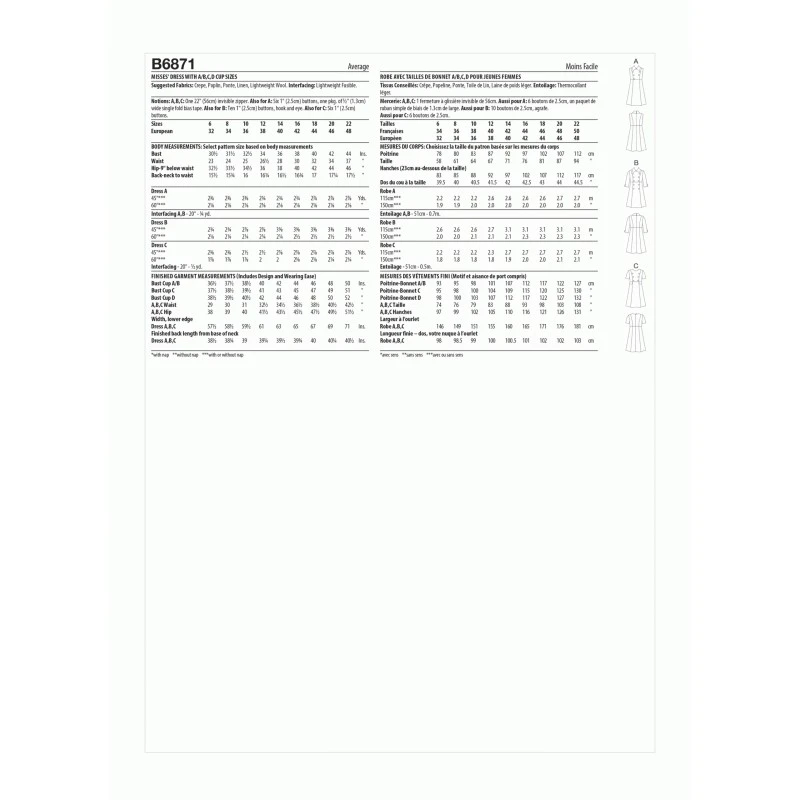 Butterick Sewing Pattern B6871 Misses' A-line Dress With High Waist 3 Butterick Sewing Pattern B6871 Misses' A-line Dress With High Waist