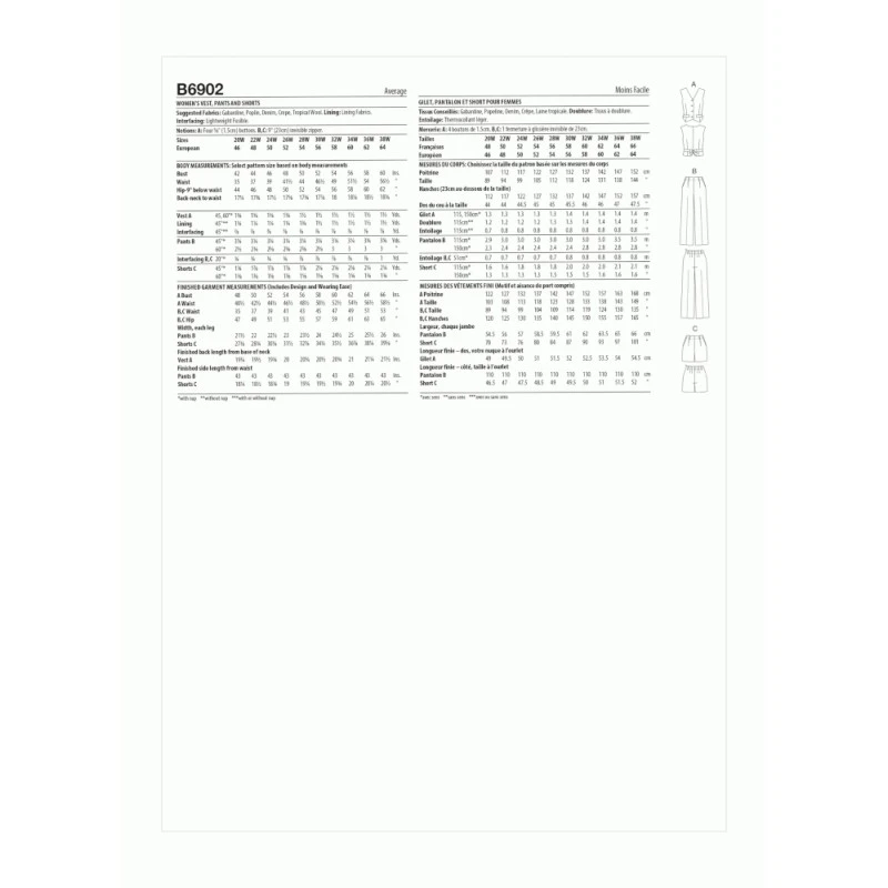 Butterick Sewing Pattern B6902 Lisette Women’s Waistcoat, Trousers And Shorts 8 Butterick Sewing Pattern B6902 Lisette Women’s Waistcoat, Trousers And Shorts - Image 6