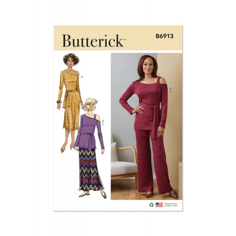 Butterick Sewing Pattern B6913 Misses’ Knit Dress, Top, Skirt And Trousers Easy 3 Butterick Sewing Pattern B6913 Misses’ Knit Dress, Top, Skirt And Trousers Easy