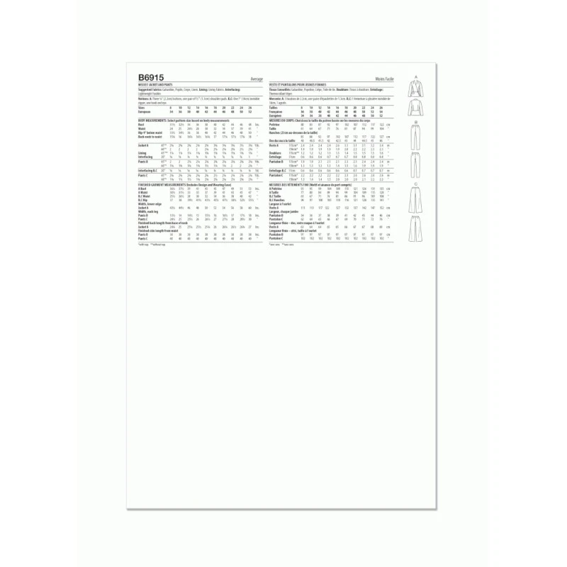 Butterick Sewing Pattern B6915 Misses’ Classic Two-Piece Jacket & Trousers Suit 8 Butterick Sewing Pattern B6915 Misses’ Classic Two-Piece Jacket & Trousers Suit - Image 6