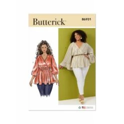 Butterick Sewing Pattern B6931 Misses' Pullover Top Faux Wrap V-Neckline
