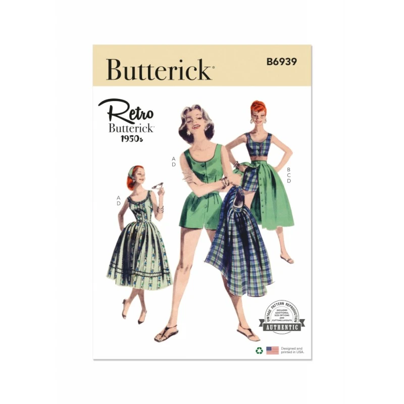 Butterick Sewing Pattern B6939 Misses' Playsuit Midriff Blouse Shorts And Skirt 3 Butterick Sewing Pattern B6939 Misses' Playsuit Midriff Blouse Shorts And Skirt