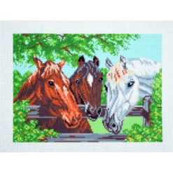 Collection DArt Three Horses Printed 14 Count Cotton Aida Canvas Cross Stitch