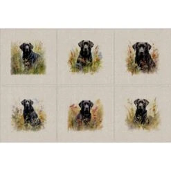 Cotton Rich Linen Look Fabric Black Labrador Retriever Dog Upholstery Panel