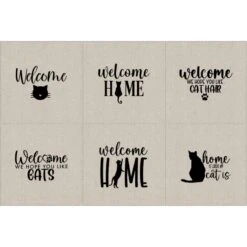 Cotton Rich Linen Look Fabric Cats Welcome Home Cat Kitten Upholstery Panel