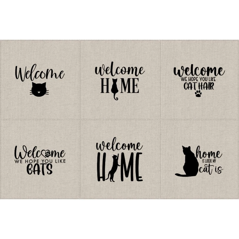 Cotton Rich Linen Look Fabric Cats Welcome Home Cat Kitten Upholstery Panel 3 Cotton Rich Linen Look Fabric Cats Welcome Home Cat Kitten Upholstery Panel