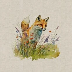 Cotton Rich Linen Look Fabric Digital Country Foxes Fox Wild Flowers Panel -OHSEWCRAFTY cotton rich linen look fabric digital country foxes fox wild flowers panel 3