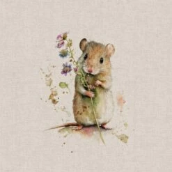 Cotton Rich Linen Look Fabric Digital Field Mice Mouse Floral Flower Panel -OHSEWCRAFTY cotton rich linen look fabric digital field mice mouse floral flower panel 4