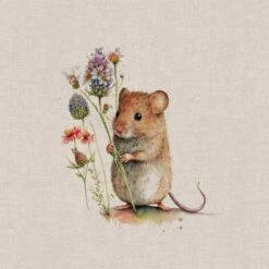 Cotton Rich Linen Look Fabric Digital Field Mice Mouse Floral Flower Panel -OHSEWCRAFTY cotton rich linen look fabric digital field mice mouse floral flower panel 6