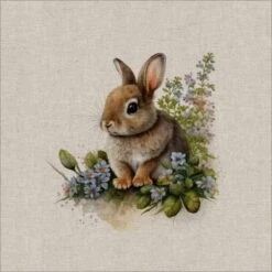 Cotton Rich Linen Look Fabric Digital Floral Bunnies Bunny Rabbit Panel -OHSEWCRAFTY cotton rich linen look fabric digital floral bunnies bunny rabbit panel 2