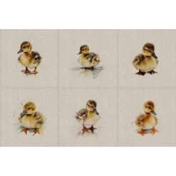Cotton Rich Linen Look Fabric Digital Fluffy Duckling Duck Duckies Panel