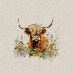 Cotton Rich Linen Look Fabric Digital Hedgerow Highland Cow Cows Farm Panel -OHSEWCRAFTY cotton rich linen look fabric digital hedgerow highland cow cows farm panel 4