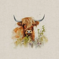 Cotton Rich Linen Look Fabric Digital Hedgerow Highland Cow Cows Farm Panel -OHSEWCRAFTY cotton rich linen look fabric digital hedgerow highland cow cows farm panel 5