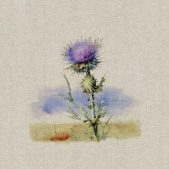 Cotton Rich Linen Look Fabric Digital Purple Thistle Floral Scotland Panel -OHSEWCRAFTY cotton rich linen look fabric digital purple thistle floral scotland panel 2
