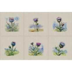 Cotton Rich Linen Look Fabric Digital Purple Thistle Floral Scotland Panel