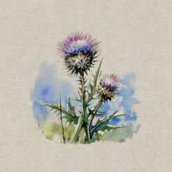 Cotton Rich Linen Look Fabric Digital Purple Thistle Floral Scotland Panel -OHSEWCRAFTY cotton rich linen look fabric digital purple thistle floral scotland panel 3