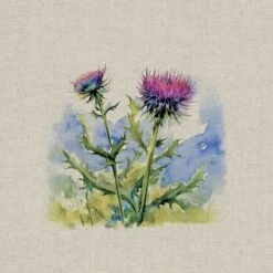 Cotton Rich Linen Look Fabric Digital Purple Thistle Floral Scotland Panel -OHSEWCRAFTY cotton rich linen look fabric digital purple thistle floral scotland panel 5