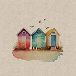 Cotton Rich Linen Look Fabric Digital Watercolour Beach Huts Seaside Panel -OHSEWCRAFTY cotton rich linen look fabric digital watercolour beach huts seaside panel 3