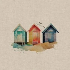 Cotton Rich Linen Look Fabric Digital Watercolour Beach Huts Seaside Panel -OHSEWCRAFTY cotton rich linen look fabric digital watercolour beach huts seaside panel 4