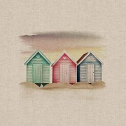 Cotton Rich Linen Look Fabric Digital Watercolour Beach Huts Seaside Panel -OHSEWCRAFTY cotton rich linen look fabric digital watercolour beach huts seaside panel 5