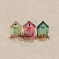 Cotton Rich Linen Look Fabric Digital Watercolour Beach Huts Seaside Panel -OHSEWCRAFTY cotton rich linen look fabric digital watercolour beach huts seaside panel 6