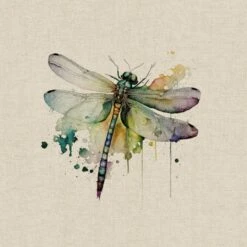 Cotton Rich Linen Look Fabric Digital Watercolour Dragonflies Insect Panel -OHSEWCRAFTY cotton rich linen look fabric digital watercolour dragonflies insect panel 1