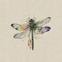 Cotton Rich Linen Look Fabric Digital Watercolour Dragonflies Insect Panel -OHSEWCRAFTY cotton rich linen look fabric digital watercolour dragonflies insect panel 2