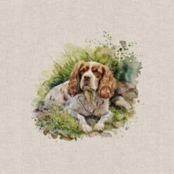 Cotton Rich Linen Look Fabric Digital Watercolour Garden Dogs Puppies Panel -OHSEWCRAFTY cotton rich linen look fabric digital watercolour garden dogs puppies panel 2