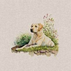 Cotton Rich Linen Look Fabric Digital Watercolour Garden Dogs Puppies Panel -OHSEWCRAFTY cotton rich linen look fabric digital watercolour garden dogs puppies panel 3