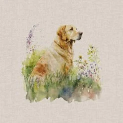 Cotton Rich Linen Look Fabric Digital Watercolour Garden Dogs Puppies Panel -OHSEWCRAFTY cotton rich linen look fabric digital watercolour garden dogs puppies panel 4